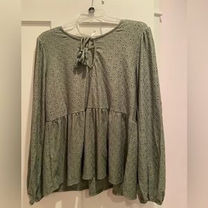 Green floral pattern shirt blouse top